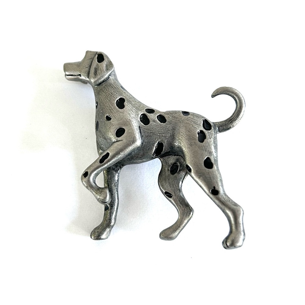 Dalmatian Dog Brooch Silver Tone Pin